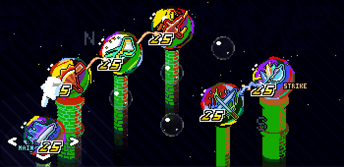 A Grid from the game: Wrathtide on MAIN, Sirocco, Knellstorm and Emberpair on FLOW, Rimecall and Twin Tracers on STRIKE